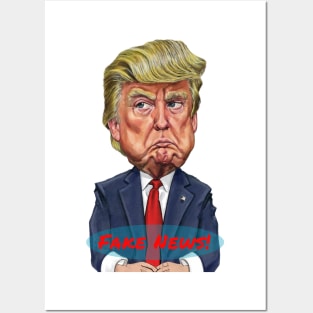 Donald Trump Cartoon with the phrase, "Fake News." Posters and Art